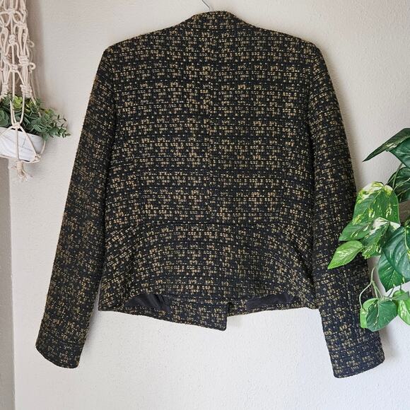 Tweed Moto Jacket Ann Taylor Green & Black Size 10 Business Casual Biker Style - Picture 4 of 10